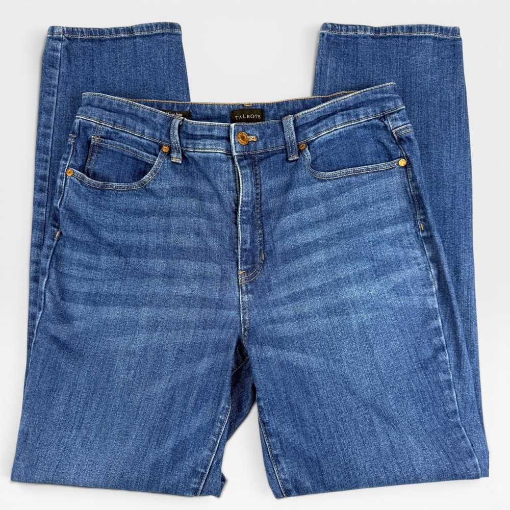 TALBOTS Classic Straight Leg Jean Womens 10 Blue High Rise Stretch Casual Denim